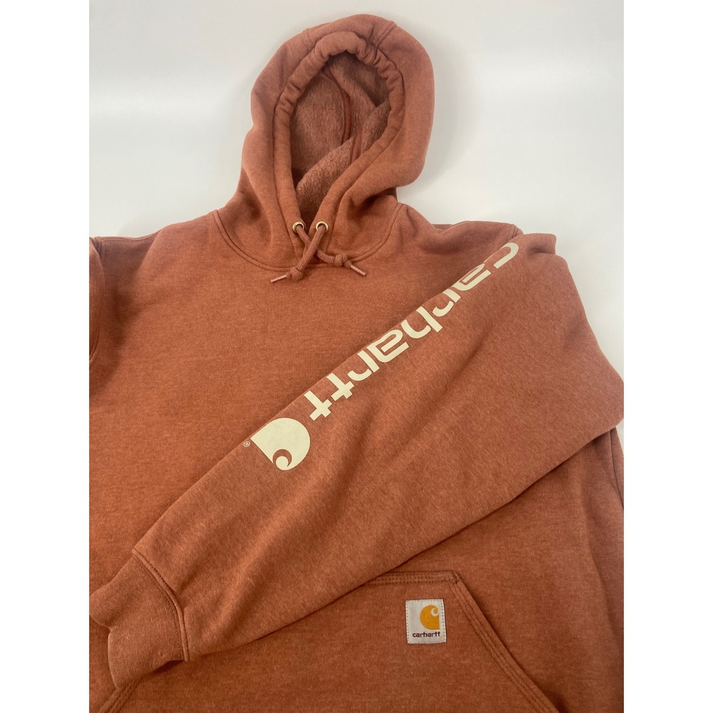 Carhartt Hoodie Sweatshirt Brown Heathered Logo Sleeve Kanagaroo Pocket‎ Med
